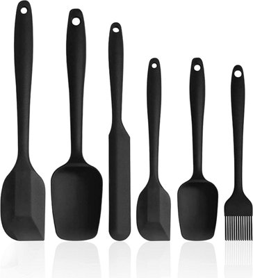 Silicone Spatula 6 Pack Black for Mixing, Baking, and Cooking on Non-stick Cookware Heat, Stain, & Odor Resistant