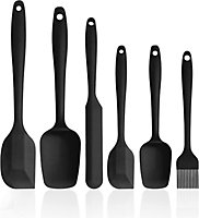 Silicone Spatulas for Baking and Cooking with Easy Storage Hanging Holes (Multi Pack Black - 6 Pack)