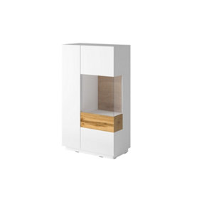 Silke 44 Display Cabinet Right in White & Wotan Oak - Modern Display & Storage Solution - W800mm x H1390mm x D400mm