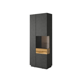 Silke Tall Display Cabinet - Elegance Meets Functionality with Glass Compartment - W800mm x H2070mm x D400mm