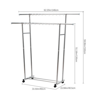 Silver 150cm H Stainless Steel Collapsible Double Pole Drying Rack with ...