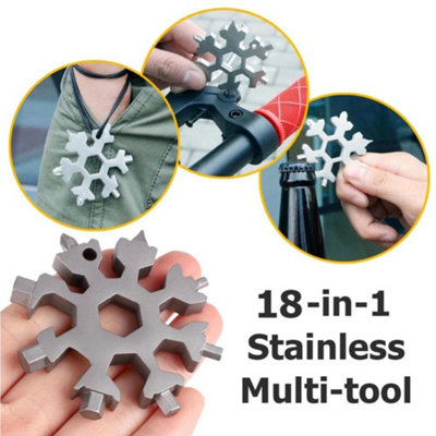 Silver 18 In 1 DIY Stainless Multi-Tool Portable Snowflake Shape Key Chain Screwdriver