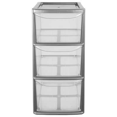 Silver 3 Drawer Storage Tower Unit With Clear Spacious Drawers