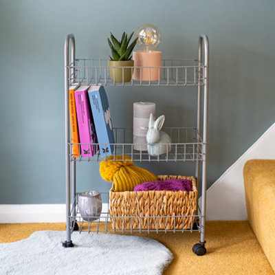 Silver 3 Tier Fruit Trolley Basket Rack Kitchen Storage Vegetable Cart ...