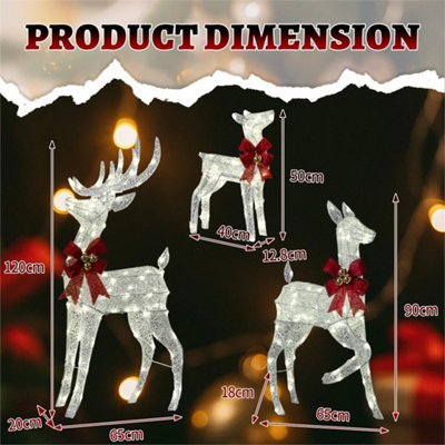 Silver 3PC Lighted Christmas Reindeer Family Set Outdoor Sparkling Deer ...