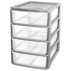 Silver 4 Pull Out Drawers A4 Desktop Plastic Storage Drawers Table Top Organiser