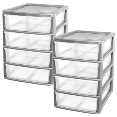 Silver 4 Pull Out Drawers A4 Desktop Plastic Storage Drawers Table Top Organiser - 3