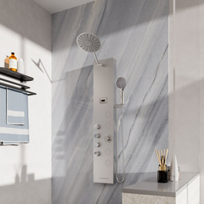 Silver 4in1 Adjustable Shower Panel Mixer Shower Set with Body Massage Jets