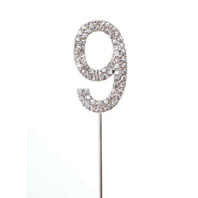 Silver 9 Sparkley Diamond Cake Topper Number 9 for Birthday Anniversary