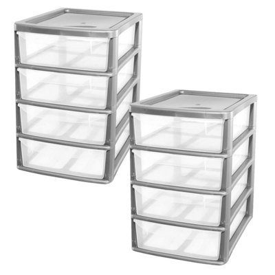 Silver A4 Desktop Bedside 4 Pull Out Storage Tower Units With Clear Drawers For Home Office - 3