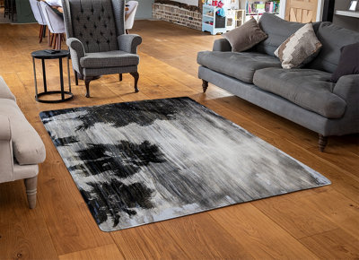 Silver And Black Palm Special Soft Home Rug