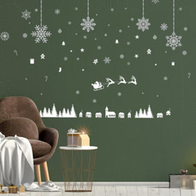 Silver and White Snowflakes Ornaments Wall Stickers Living room DIY Home Decorations