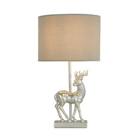 SILVER AND WHITE STAGTABLE LAMP