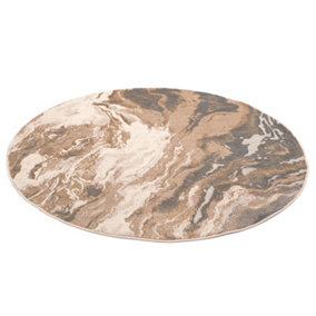 Silver Beige Metallic Marble Lustre Sheen Circular Rug 160x160cm