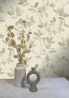 Silver Birch luxury textured wallpaper - green | DIY at B&Q