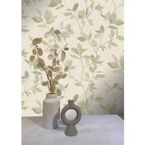 Silver Birch luxury textured wallpaper - green
