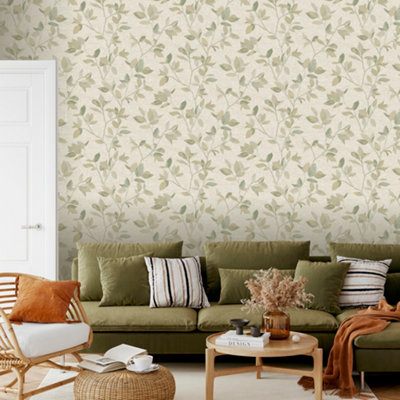 Silver Birch luxury textured wallpaper - green