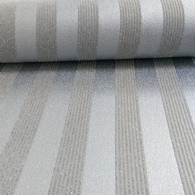 Silver Black Stripe Wallpaper Stripey Striped Glitter Sparkle Embossed Feature