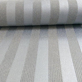 Silver Black Stripe Wallpaper Stripey Striped Glitter Sparkle Embossed Feature