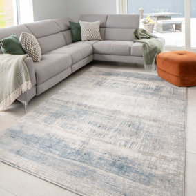 Silver Blue Distressed Abstract Area Rug 120x170cm