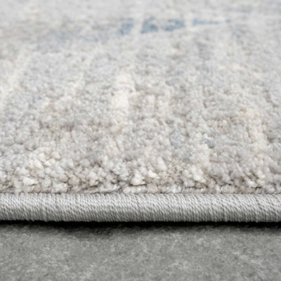 Silver Blue Distressed Abstract Geometric Area Rug 80x150cm