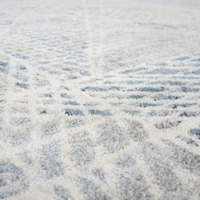 Silver Blue Distressed Abstract Geometric Area Rug 80x150cm