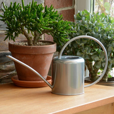 Silver Coloured 1.4L Indoor Watering Can Small Metal Galvanised Powder Coated Steel