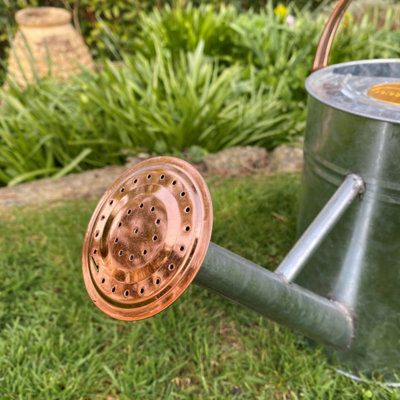Silver & Copper Style Trim Metal Watering Can (4.5 Litre)