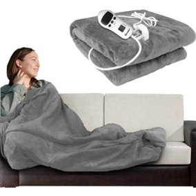 Silver Cosy Electric Heated Blanket Throw Fleece With Adjustable Control