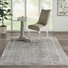 Silver Cream Luxurious Traditional Bordered Floral Rug Easy to clean Living Room and Bedroom-259cm X 351cm
