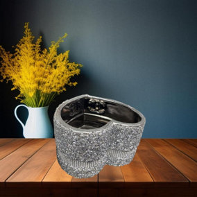 Silver Crushed Diamond Heart Vase Sparkly Flowerpot Decoration Shelf Sitter