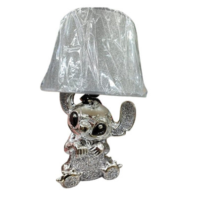Silver Crushed Diamond Stitch Table Lamp with Shade Ceramic Style