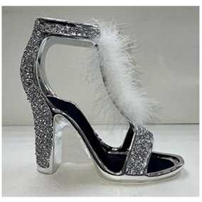 Silver Crushed Diamond White Feather Shoe Ornament