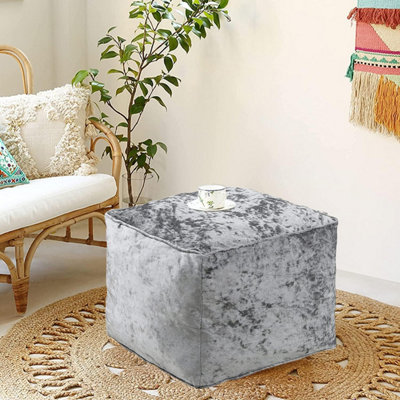 Silver Crushed Velvet Bean Bag Pouffe Foot Rest