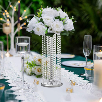 Silver Crystal Flowers Stand Tall Vase Wedding Table Centerpiece