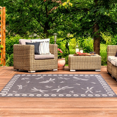 Silver Dragonfly Garden Patio Rug - Weatherproof, Mould & Mildew ...