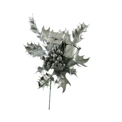 Silver Drums Pick with Holly and Berries Pack of 10