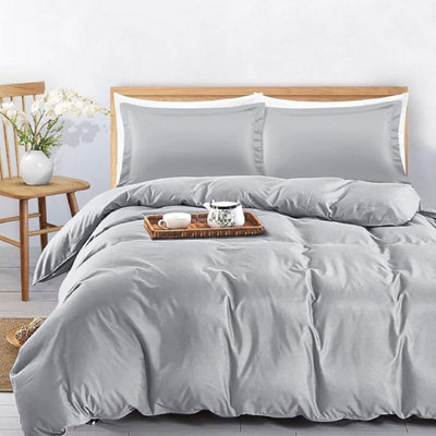 Silver Duvet Cover Single Double King Super King Size Reversible Plain Dyed Duvets Quilts Covers & Pillowcases Soft Comfortable
