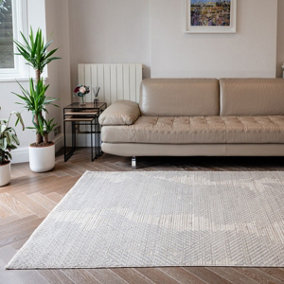 Silver Easy to Clean Natural Fibre Abstract Wool Rug for Living Room, Bedroom - 160cm X 230cm