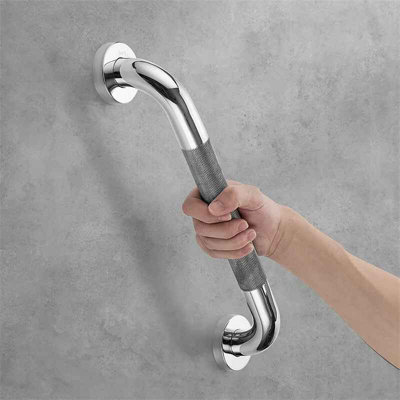 Silver effect curved Wall-mounted Grab rail (L)300mm, Bathroom Tub ...