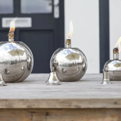 Silver Garden Oil Torch Round - Patio Lighting Fire Bowl Stainless ...