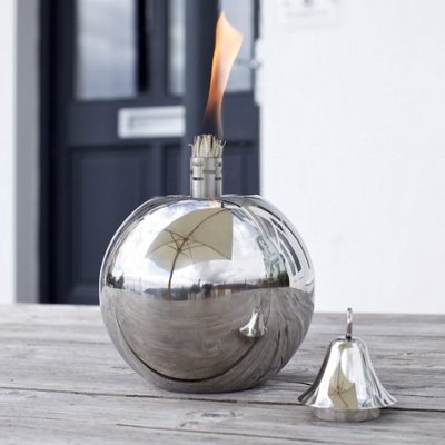 Silver Garden Oil Torch Round - Patio Lighting Fire Bowl Stainless ...
