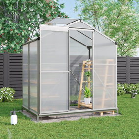 Silver Garden Plants Grow House with Aluminium Frame Large Walk-In Green House with Door and Window Silver 6x4 ft