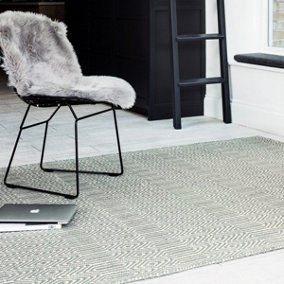 Silver Geometric Handmade Luxurious Modern Wool Easy To Clean Rug Dining Room Bedroom And Living Room-66 X 200cm (Runner)