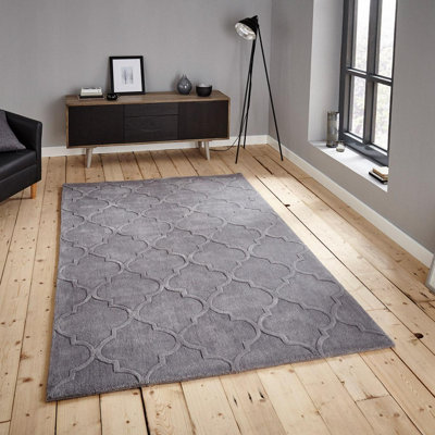 Silver Geometric Handmade Modern Rug Easy to clean for Living Room and ...