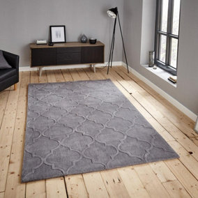 Silver Geometric Handmade Modern Rug Easy to clean for Living Room and Bedroom-120cm X 170cm