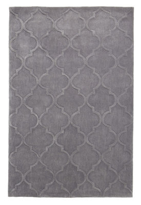 Silver Geometric Handmade Modern Rug Easy to clean for Living Room and Bedroom-150cm X 230cm