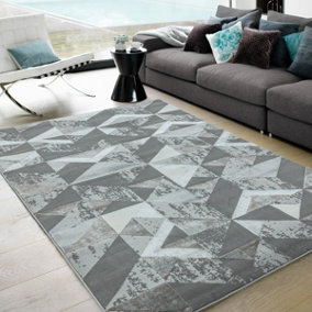 Silver Geometric Modern Easy to clean Rug for Bed Room Living Room and Dining Room-120cm X 170cm