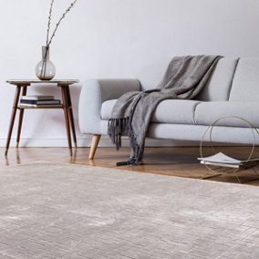 Silver Geometric Modern Handmade Rug For Dining Room Bedroom & Living Room-200cm X 290cm