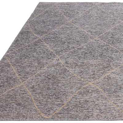 Silver Geometric Modern Rug Easy to clean Living Room and Bedroom-120cm X 170cm